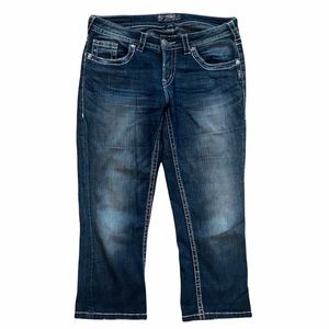 Silver Jeans Size 29 Blue Akio Capri Stretch Embroidered Western Glove‎ Works